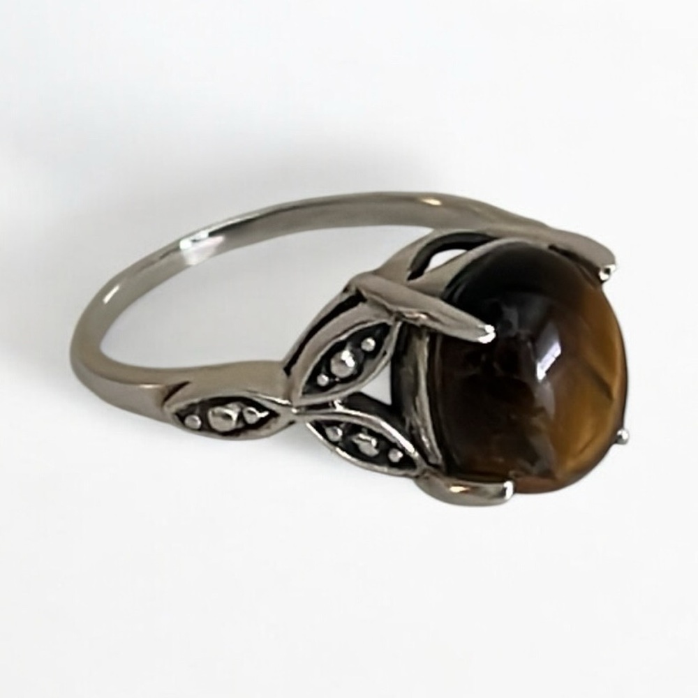 925 Solid Sterling Silver Tigers Eye Gemstone Rin… - image 1